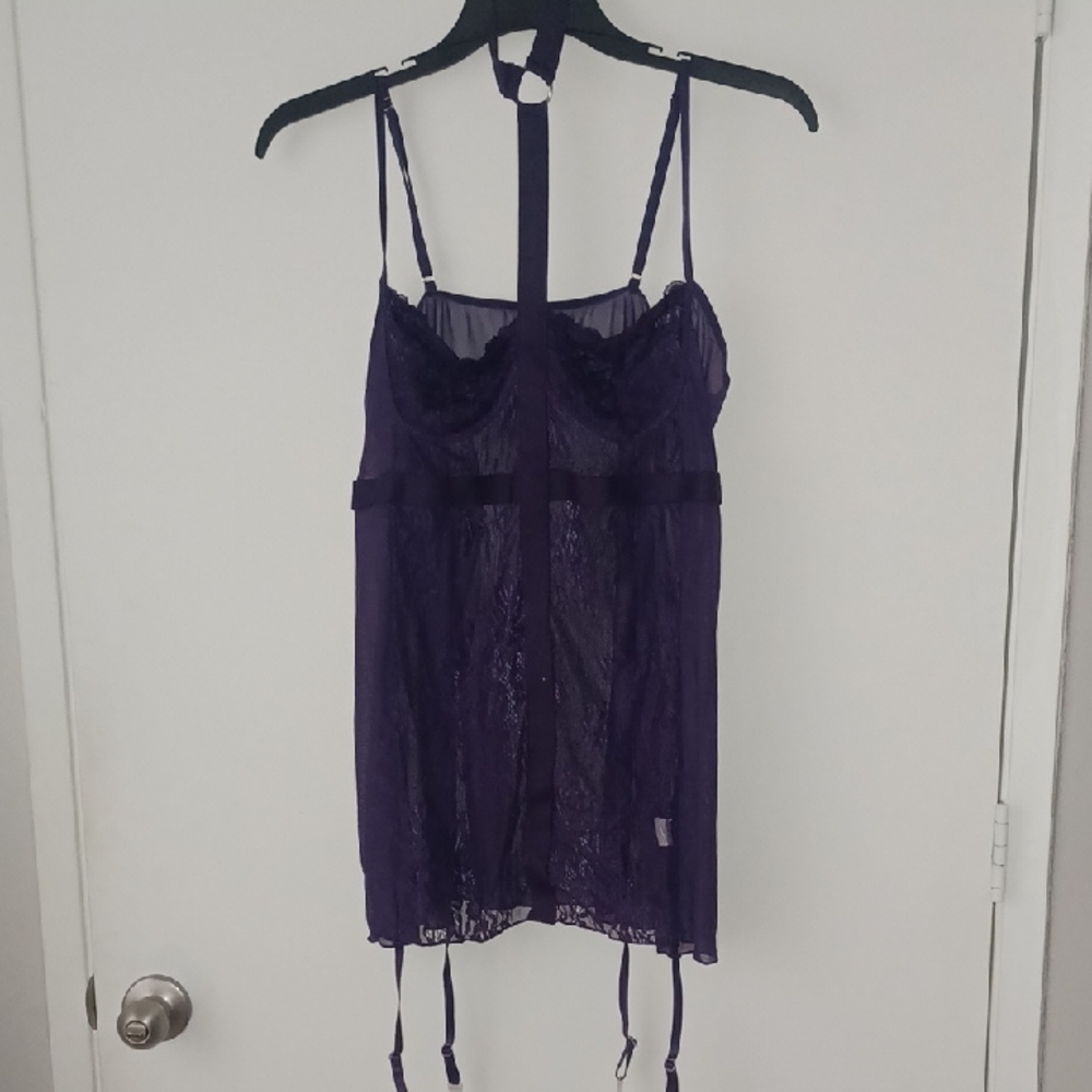 Romantic Purple Lace Chemise with Adjustable Straps